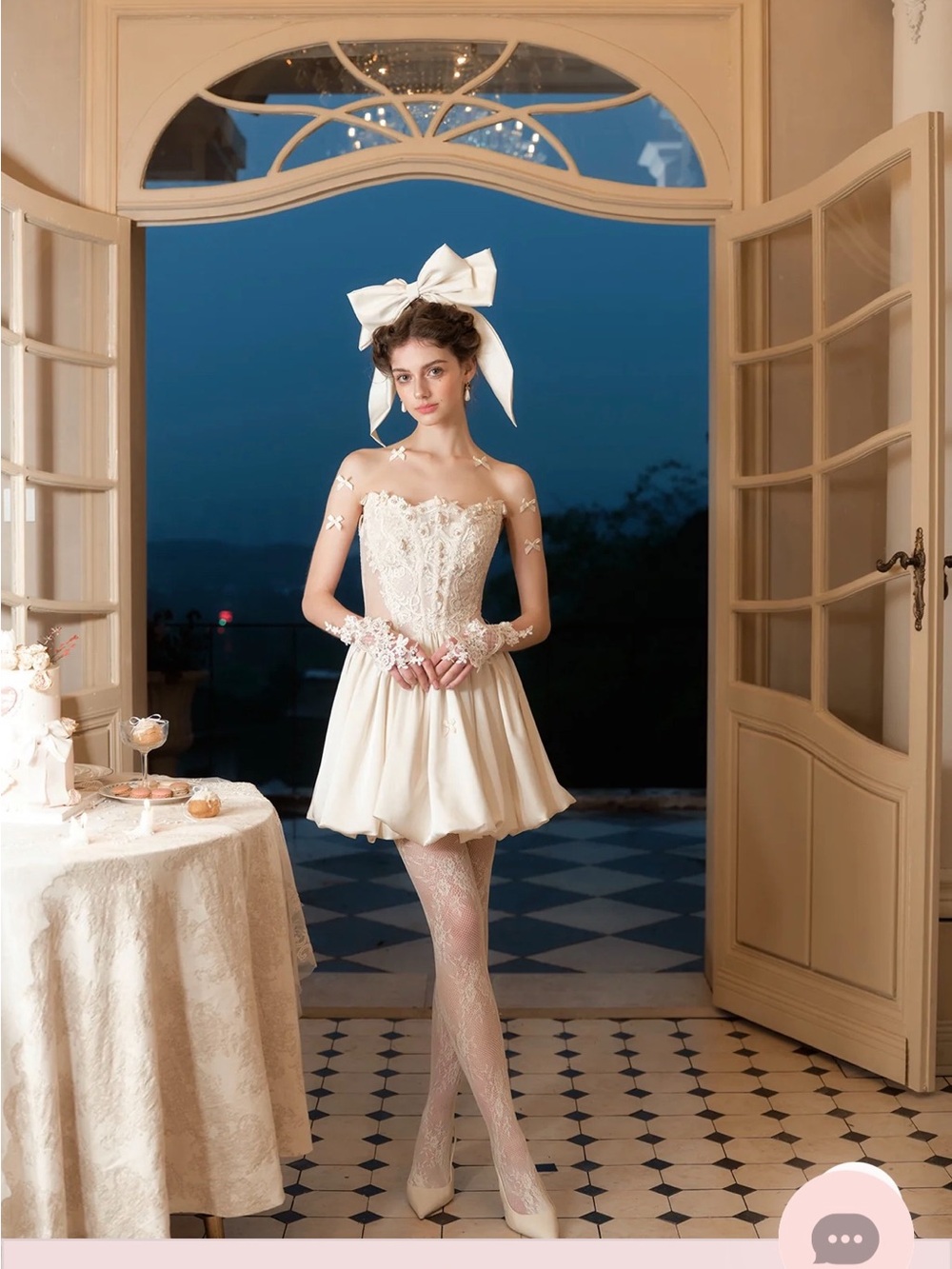 Lacemade Ivory Lace Corset Mini Dress with Bow
